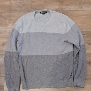 Michael Kors Gray Crewneck Sweater with Color-Block Design